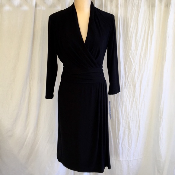 Chaps Dresses & Skirts - Black Chaps Faux Wrap Dress NWT